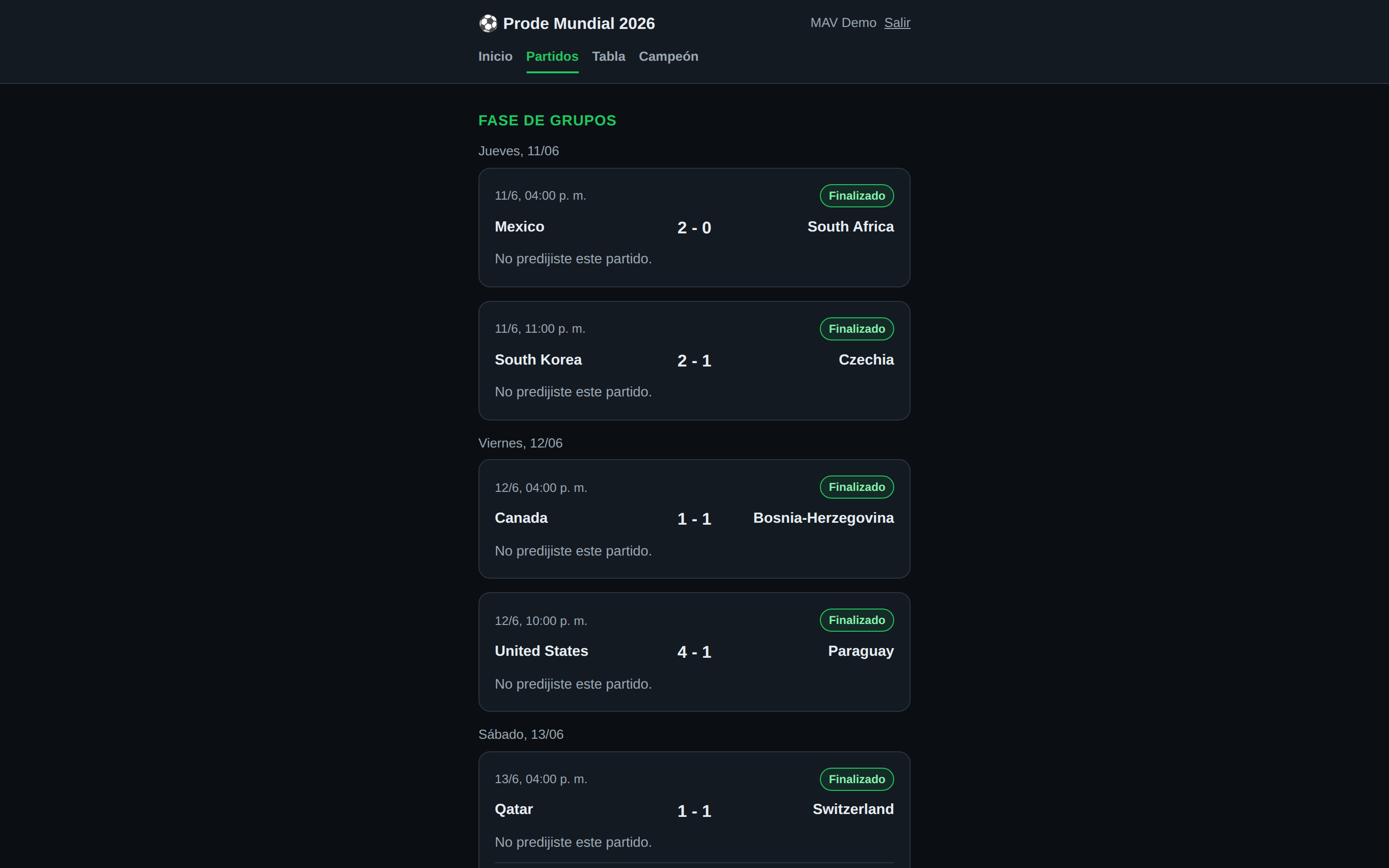 Prode Mundial 2026 — screenshot